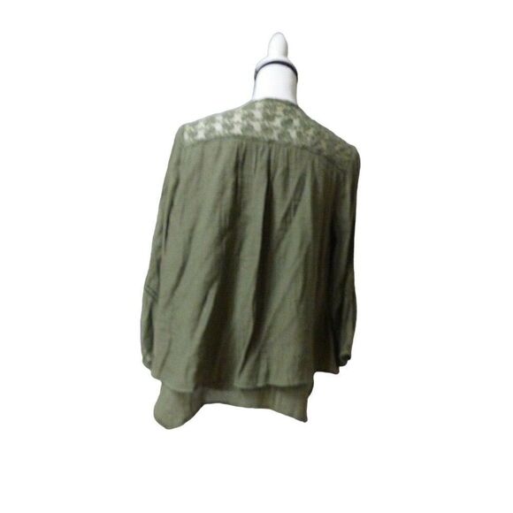 Style & Co Lace-Yoke Handkerchief-Hem Top, Olive Spring, XS - Picture 4 of 7